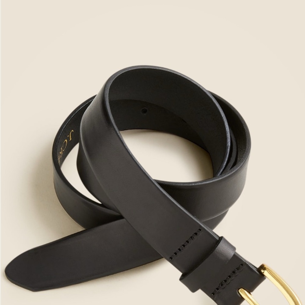 J. Crew Black Leather Women's Belt with Gold Buckle